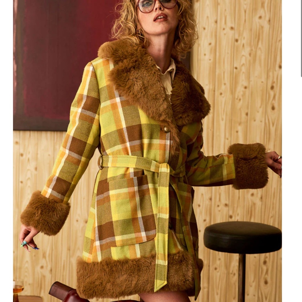 The Hippie Shake You Really Got Me Green Check Coat Tartan Green Brown Sz 6 EUC